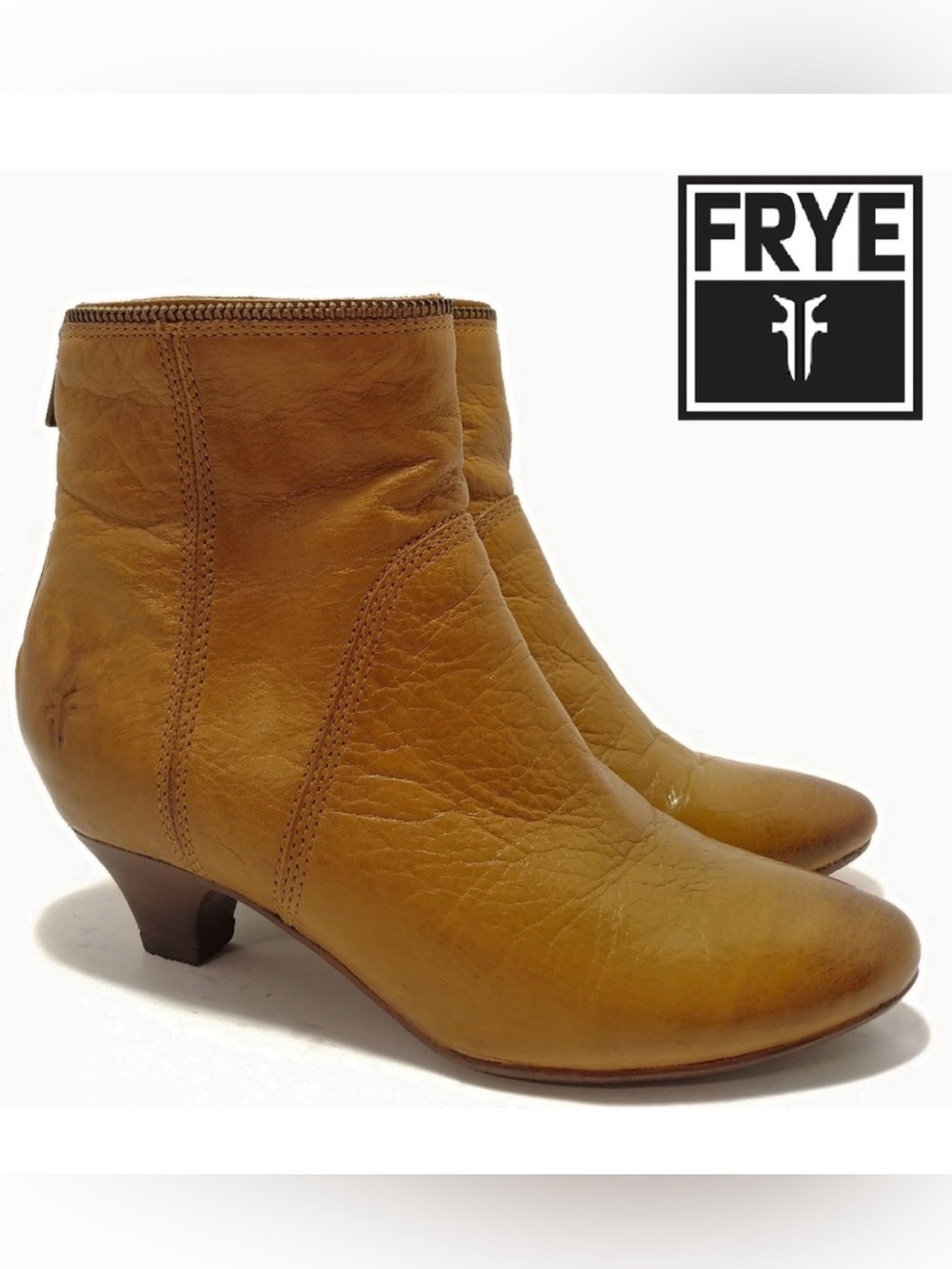 Frye Steffi Leather Zip Ankle Boots in Cognac Tan Sz-7.5M. A